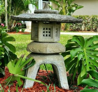 Antique Yukimi Stone Japanese Chinese Hand Carved Garden Lantern Pagoda