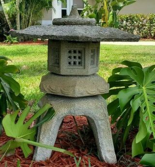 Antique Yukimi stone Japanese Chinese hand carved garden lantern pagoda 2