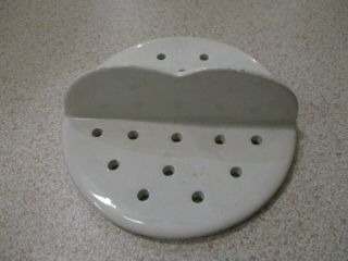 An Antique Vintage White Ironstone Dairy Strainer Drainer With Handle.