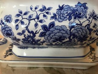Vintage blue & white china soup tureen under plate & ladle japan (G) 2