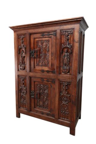 Exceptional Antique French Gothic Cabinet,  Religious Carvings,  1900 ' s,  Oak 2