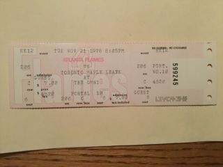 Nhl Atlanta Flames Rare Full Ticket Vs Toronto Mapleleafs Nov.  21,  1978 Omni