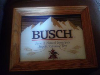 Vintage Busch Beer Framed Mirror Anheuser Busch Man Cave Bar Sign 80s