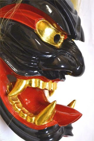 Wooden Japanese Traditional Kagura Mask Demon Buryu Samurai Noh Kabuki Bugaku