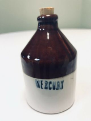 Vintage Mercury Stoneware Crock Jar Jug Medical Pharmacy 5 " Pottery Bottle