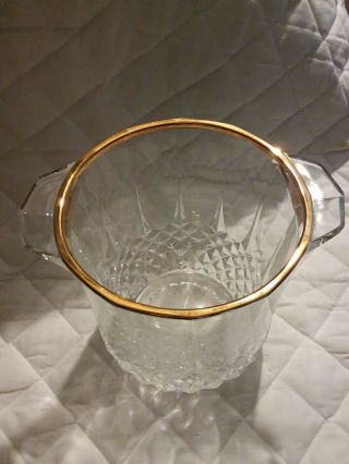 Vintage Heavy Cut Crystal Ice Bucket with Gold Tone Rim,  8 