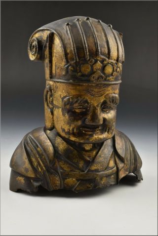 16th Century Chinese Ming Dynasty Gilt Bronze Bust Profile