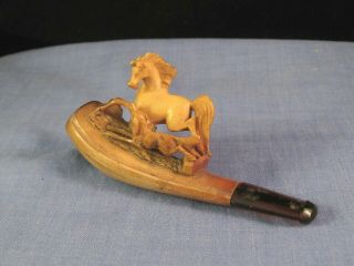 Figural Horse Pony & Dog Vintage Meerschaum Smoking Pipe Cheroot & Amber Stem