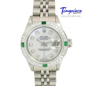 Lady Datejust 6917 Rolex Watch Stainless Steel Mop Diamonds And Emeralds