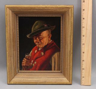 Small Antique Walter Roessler German Man W/ Wine Portrait Oil Painting,  Nr