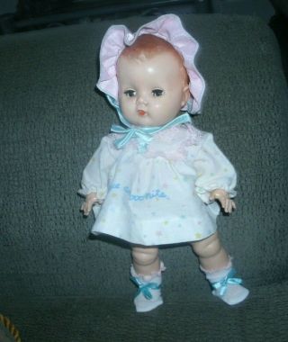 Vintage Htf 11 Inch Hard Plastic Baby Doll With Button 