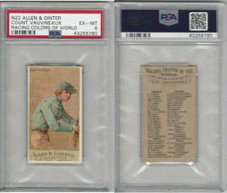 N22 Allen & Ginter,  Racing Colors Of The World,  1888,  C.  Vauvineaux,  Psa 6 Exmt