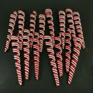 Christmas Ornaments Plastic Ribbon Icicles Set Of 15 Red White Vintage Style