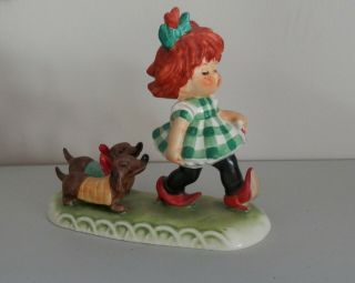Vintage Goebel Charlot Byj - Putting On The Dog - Redhead & 2 Dachsunds Dogs