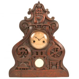 Antique John Haley Bellamy Odd Fellows Shelf Clock C.  1870s Eagle Carving Master