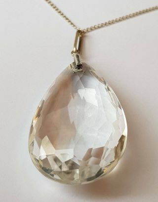 Antique Sterling Silver Large Rock Crystal Pendant Necklace