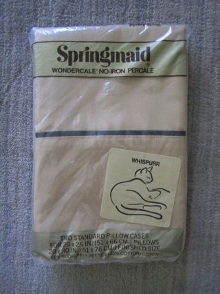 Pair Vintage Springmaid Cat Whispurr Alex West Tan Black Standard Pillow Cases
