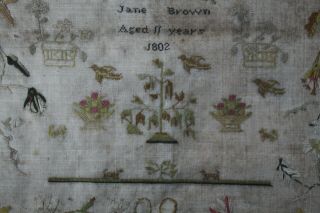 ANTIQUE NEEDLEWORK SILK SAMPLER by JANE BROWN dated 1802 2