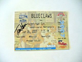 Milb - Lakewood Blueclaws (autographed) " Tom Herr " Ticket Stub - 2007 -