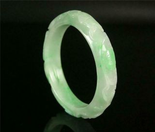 Fine Chinese Jadeite Emerald Jade Bangle Bracelet Peanut,  Ruyi,  Peach On Surface