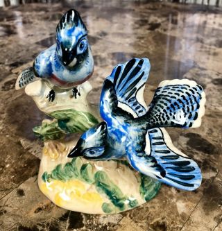Vintage Beswick Porcelain American Blue Jays Bird On Flower 925 Figurine