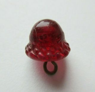 Fabulous Rare Antique Ruby Red Glass Charmstring Button Acorn W/ Swirl Back (m)