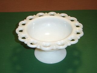 Vintage Anchor Hocking Milk Glass Small Old Colony Open Lace Edge Footed Compote