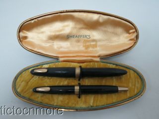 Vintage Sheaffer Lifetime Tuckaway Black & Gft Fountain Pen & Pencil Set