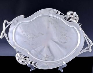 Large C1900 Art Nouveau Austrian Solid Silver Tea Serving Tray Platter