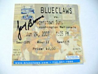 Milb - Lakewood Blueclaws (autographed) " Jerry Browne " Ticket Stub - 2007 -