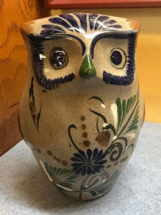 Vintage Owl Mexican Pottery Folk Art Hand Painted Tonala Mexico Ceramic Bird 6 "
