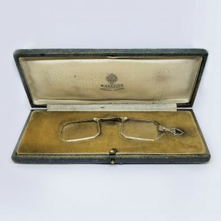 Antique Eyeglasses Pince - Nez 14k Russian Gold Pin With Box