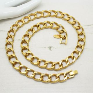 Vintage 1980s Signed 22ct Gold Plated Curb Open Link Chain Necklace Jewellery