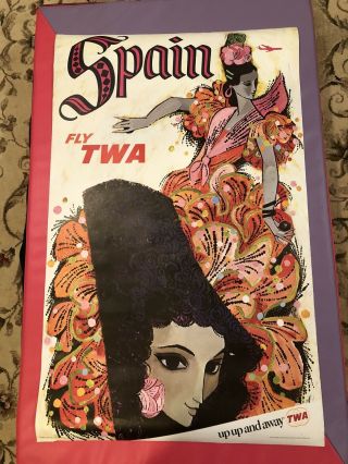 Vintage Travel Poster Fly Twa To Spain By David Klein C1960