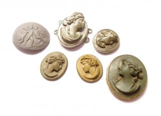 Antique Victorian Carved Lava Cameos For Reuse