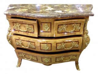 Fantastic Quality Burl Maple Louis Xv Thick Brown Italian Marble Commode Chest
