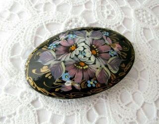 Vintage Russian Brooch Palekh Brooch Flower Lacquer Brooch Of Russian Folk Art