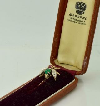 Antique Imperial Russian Faberge 14k Gold,  Ruby&nephrite Fly Stick Pin Brooch.  Box