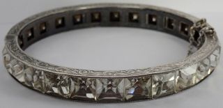 Antique Art Deco Sterling Silver Channel Set Rhinestone Bangle Bracelet