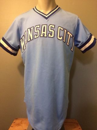Vtg 70s Kc Kansas City Royals Road Jersey Mens 42 Wilson Poly Uniform Shirt Worn