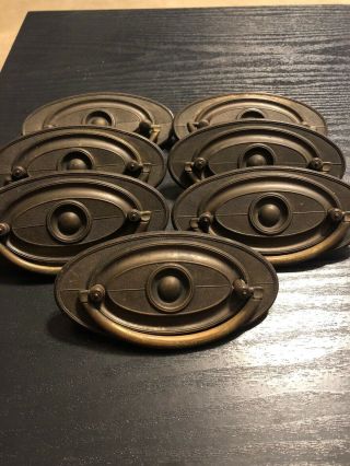 Group Of 7 Vintage Large Oval Brass Metal Ring Drawer Pulls