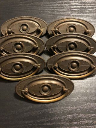 Group of 7 Vintage Large Oval Brass Metal Ring Drawer Pulls 2