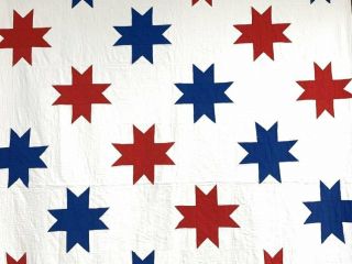 Star Spangled C 1930s Red White Blue Quilt Vintage Americana