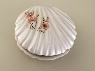 Vintage Capodimonte Italy Porcelain Trinket Box Ivory Color Shell Peach Flowers