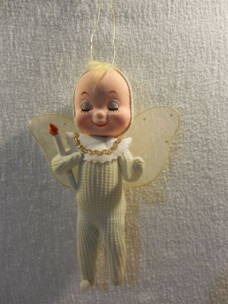 Vintage Japan Christmas Angel Holding Candle Tulle Wings Ornament 7 3/4 "