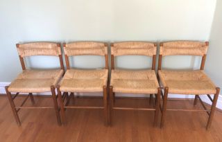 Set of 4 Charlotte Perriand Sentou Dordogne Oak and Rush Chairs Mid Century 3