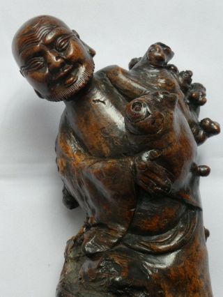 Fine Antique Chinese Carved Natural Root Wood Figure Liu Hai Toad 19th Century