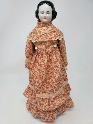 Antique 15 " C1860 German China Head Doll Civil War Body W/ Headband