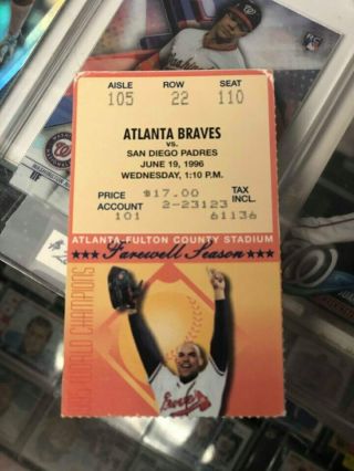 San Diego Padres Vs Atlanta Braves (6 - 19 - 1996) Baseball Ticket Stub