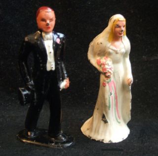 Vintage 1940 Barclay Iron Metal Bride And Groom Wedding Cake Topper
